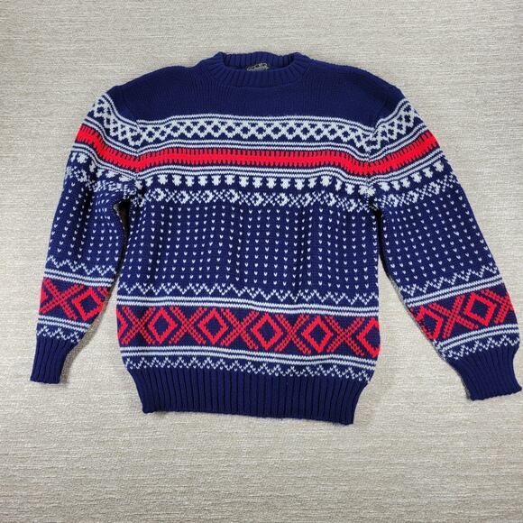 VTG Sedgwick Fair Isle Ski Sweater Blue Red White Acrylic L Winter Holiday - Picture 15 of 15